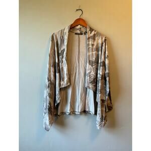 Lisa Rinna Collection Grey Camo Open Front Cocoon Cardigan